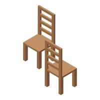 Two wooden chairs standing next to each other on white background vector