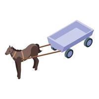 Horse pulling an empty cart in isometric view vector