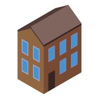 Two storey townhouse building with brown walls and blue windows isometric view vector