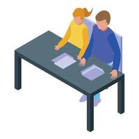 School students working together at one desk isometric view vector
