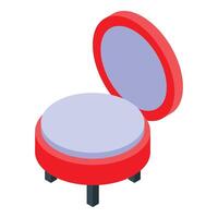 Round red storage ottoman open showing empty storage vector