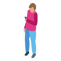 Young man is standing and using his smartphone vector