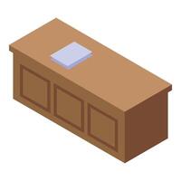 Wooden reception desk standing with papers on top vector