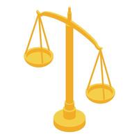 Golden scale of justice balancing on white background vector