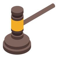 Wooden judge gavel striking sound block delivering justice vector