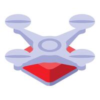 Drone landing on red square platform isometric icon vector