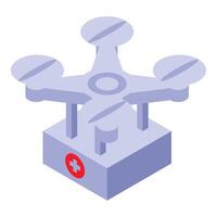 Medical drone standing on platform with red cross sign isometric view vector