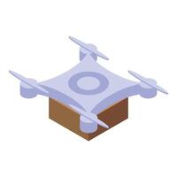 Blue drone with four propellers is delivering a cardboard parcel box vector