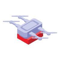 Modern drone delivering red parcel isometric view vector