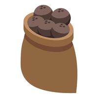 Full burlap sack holding round coconuts vector