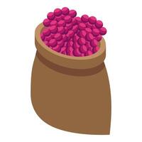 Full burlap sack overflowing with coffee beans isometric illustration vector