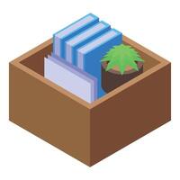 Office desk drawer organizing books documents and plant vector