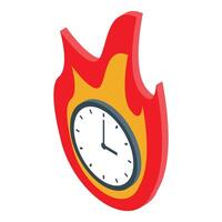 Clock surrounded by flames showing time running out isometrically vector