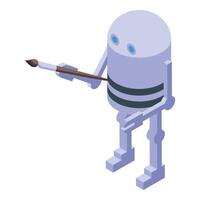 Artificial intelligence robot painting with brush isometric icon vector