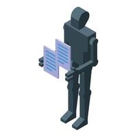 Robot holding document, artificial intelligence concept isometric icon vector