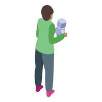 Robotics school student holding robot isometric icon vector