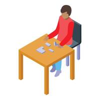 Boy playing with building blocks at desk vector
