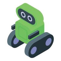 Green robot with caterpillar wheels is moving forward vector