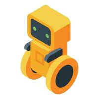 Yellow robot standing on wheels isometric view vector