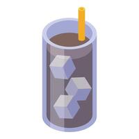 Tall glass containing iced coffee with straw isometric icon vector
