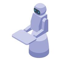 Robot holding a tray isometric icon illustration vector