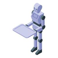 Modern robot holding empty tray serving food isometric view vector