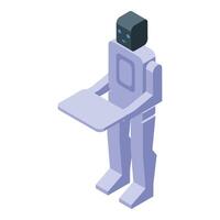 Robot waiter holding serving tray isometric view vector