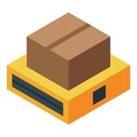 Warehouse robot carrying parcel on platform isometric view vector