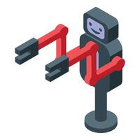 Industrial robot holding something with three arms isometric view vector