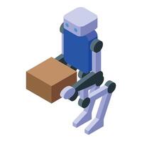 Delivery robot holding cardboard box isometric view vector