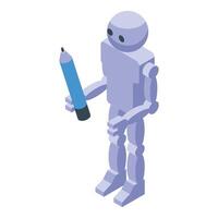 Humanoid robot holding pencil generating creative content vector
