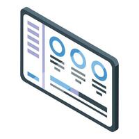 Tablet showing infographic data with charts and statistics vector