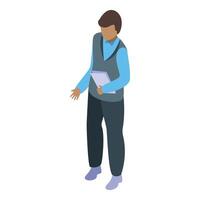 Office worker holding documents is explaining something vector
