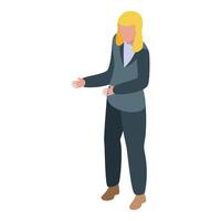 Businesswoman making presentation pointing with hand isometric icon vector