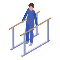 Young man doing rehabilitation exercises walking on parallel bars vector
