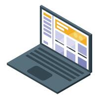 Laptop showing web design software interface for creating websites vector