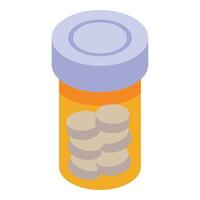 Closeup of medical pills inside plastic container with lid vector