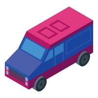 Isometric red and blue van moving forward vector