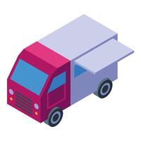 Food truck isometric projection showing open window for serving food vector