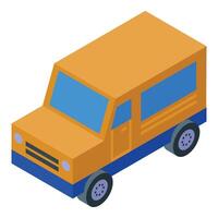 Orange van isometric projection showing windows and tires vector