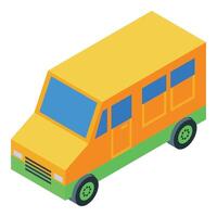 Orange passenger minibus standing still isometric view vector