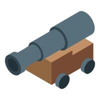 Ancient ship cannon aiming forward on wheels isometric view vector