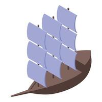Old sailboat sailing on the sea with full sails isometric view vector