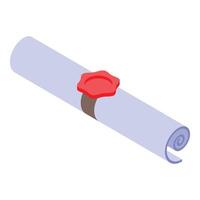 Notary public putting red wax seal on important document vector