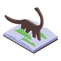 Brachiosaurus walking out of open book in isometric view vector