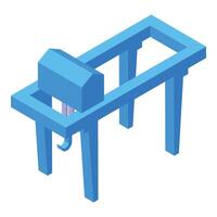 Port crane lifting cargo on pier at dock in isometric view vector
