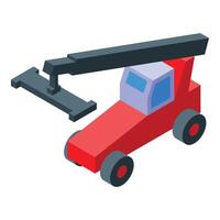 Red mobile crane lifting heavy load construction site isometric view vector