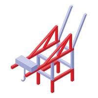 Red harbor crane lifting up heavy cargo container in isometric view vector