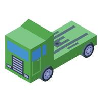 Green truck is standing with empty platform in isometric view vector