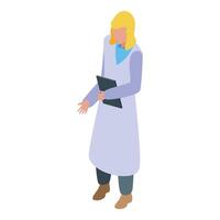 Female scientist holding clipboard making presentation vector